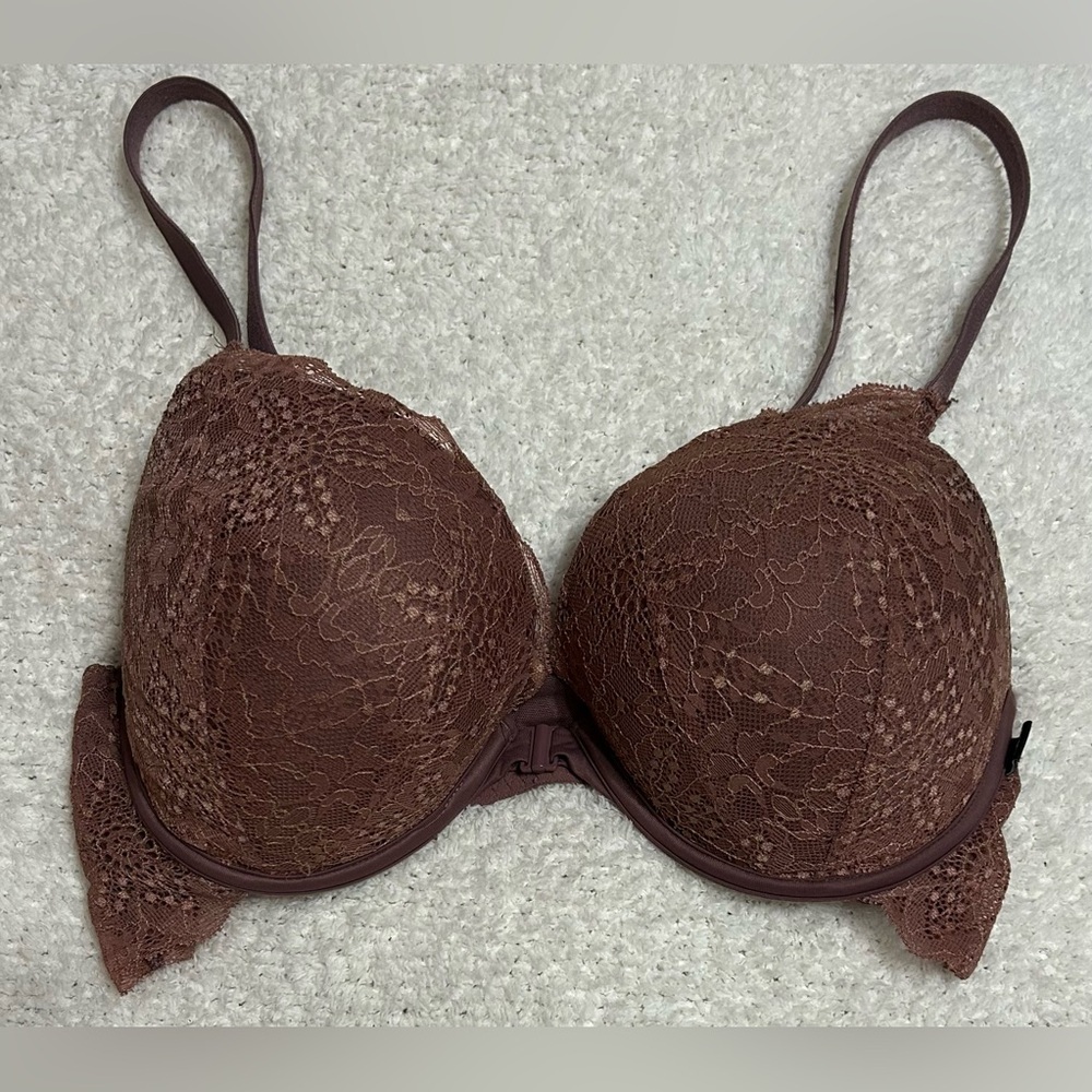 Victorias Secret PINK Front Closure Bra Sz 34D Date Super Push Up Heavy Padding